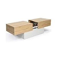 idmarket - table basse coulissante rectangulaire marta bois blanc et imitation hêtre