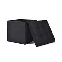 wonenice pouf cube de rangement pliable - 38,1 x 38,1 cm (lin noir)