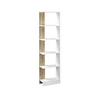 homcom bibliothèque Étagère de rangement avec 5 compartiments ouverts design simple moderne idéale pour salon chambre bureau 45 x 21 x 170 cm blanc et chêne