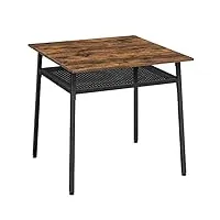 vasagle table à manger 2 personnes, table de cuisine carrée, 80 x 80 x 78 cm, avec rangement, pour salon, bureau, style industriel, marron rustique et noir kdt008b01