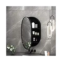 ovale led armoire de toilette avec miroir en bois,armoire miroir murale de salle de bain,50x80cm,avec fonction de désembuage intelligente,black sans lumières