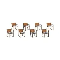 8 chaises de jardin ou terrasse en bois d'acacia résistant avec coussins à rayures bleu marine matières durables confort d'assise optimal beliani