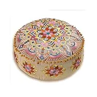 mandala life art coussin de sol marocain décoratif - rembourrage non inclus 60x20cm ronde coton - indien yoga tabouret pouf décoratif fait main - broderie coloré