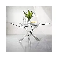 goldfan table à manger en verre rectangulaire table de cuisine de salon à manger avec pieds en métal 110cm,argenté
