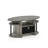 furinno jaya simple design oval coffee table with bin, french oak black, engineered wood, chêne français/noir/noir, lot de 1