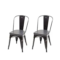 2x chaise de salle à manger hwc-h10e,métal,similicuir chesterfield,gastronomie,design industriel - noir-gris