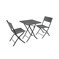 tectake® salon de jardin extérieur en poly rotin pour 2 personnes ensemble chaise de jardin et table de jardin pliables, mobilier de jardin pour amenagement balcon terrasse veranda