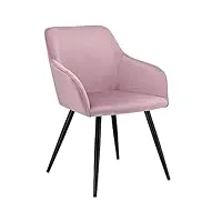 juskys chaise de salle à manger tarje avec dossier & accoudoirs, pieds en métal, revêtement en velours, supporte jusqu'à 110 kg, chaise de cuisine chaise rembourrée - vieux rose