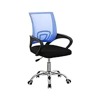 bakaji fauteuil de bureau présidentiel en tissu à maille respirante et base à 5 branches en acier, rotation à 360 degrés, hauteur réglable, ameublement de maison, chambre (bleu)