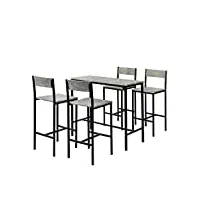 sobuy ogt14-hg set de table haute + 4 chaises de bar ensemble table de bar + 4 tabourets de bar avec repose-pieds - effet ciment