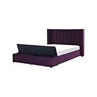 lit en velours avec tête haute lattes et coffre 140 x 200 cm violet noyers