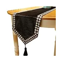 chemin de table, velours noir et blanc diamant boucle black table runner moderne table basse côté cabinet décoration de table en tissu 30x180cm (size : 30x220cm)