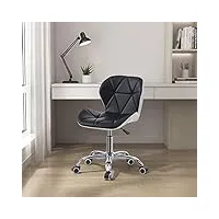 clipop chaise de bureau noire et blanche avec roulettes et hauteur réglable en cuir pu rembourré pivotant pour la maison, le bureau, la salle d'étude, meubles de salle d'étude, (noir + blanc)