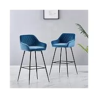 jymtom lot de 2 tabourets de bar chaises de cuisine siège en velours avec dossier et repose-pieds métallique pour bistro,bar, restaurants, bureaux (ensemble de 2, bleu)