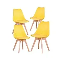 benyled lot de 4 chaises de salle à manger, chaises de cuisine rétro rembourrée avec pieds en bois de hêtre massif pour salon, chambre, cuisine, bureau, jaune