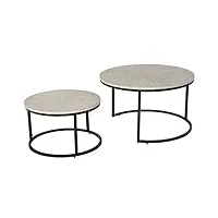 homcom lot de 2 tables basses rondes gigogne empilables plateau mdf gris et pieds en métal noir