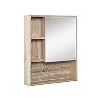 homcom armoire murale avec miroir pour salle de bain meuble de rangement suspendu couleur bois de chêne dim. 60l x 15l x h76 cm