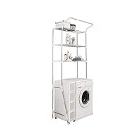 baoyouni Étagère machine à laver support de rangement au-dessus des toilettes wc etagère de salle de bain à 3 niveaux avec barre pour accrocher, largeur réglable 58-95cm, ivoire