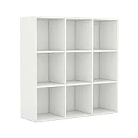 vidaxl bibliothèque etagères à livres meuble à livres meuble de rangement avec 9 compartiments stockage salon blanc 98x30x98 cm aggloméré