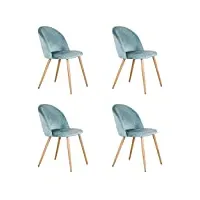 benyled lot de 4 chaises de salle à manger rembourrées avec dossier en velours doux et pieds réglables en métal style bois (vert)