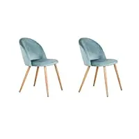 benyled lot de 2 chaises de salle à manger rembourrées avec dossier en velours doux et pieds réglables en métal style bois (vert)