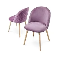 miadomodo® chaise de salle à manger en velours - lot de 2/4/6/8, pieds en bois hêtre, style moderne, couleurs au choix - chaise scandinave pour salon, chambre, cuisine, bureau (violet, lot de 2)