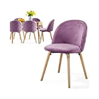 miadomodo® chaise de salle à manger en velours - lot de 2/4/6/8, pieds en bois hêtre, style moderne, couleurs au choix - chaise scandinave pour salon, chambre, cuisine, bureau (violet, lot de 6)