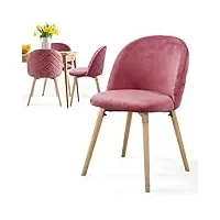 miadomodo® chaise de salle à manger en velours - lot de 2/4/6/8, pieds en bois hêtre, style moderne, couleurs au choix - chaise scandinave pour salon, chambre, cuisine, bureau (rose, lot de 4)