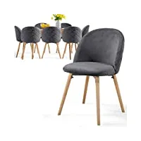 miadomodo® chaise de salle à manger en velours - lot de 2/4/6/8, pieds en bois hêtre, style moderne, couleurs au choix - chaise scandinave pour salon, chambre, cuisine, bureau (gris foncé, lot de 8)