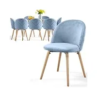 miadomodo® chaise de salle à manger en velours - lot de 2/4/6/8, pieds en bois hêtre, style moderne, couleurs au choix - chaise scandinave pour salon, chambre, cuisine, bureau (bleu clair, lot de 8)