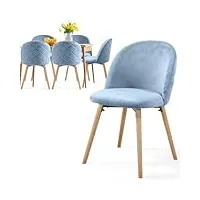 miadomodo® chaise de salle à manger en velours - lot de 2/4/6/8, pieds en bois hêtre, style moderne, couleurs au choix - chaise scandinave pour salon, chambre, cuisine, bureau (bleu clair, lot de 6)