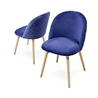 miadomodo® chaise de salle à manger en velours - lot de 2/4/6/8, pieds en bois hêtre, style moderne, couleurs au choix - chaise scandinave pour salon, chambre, cuisine, bureau (bleu, lot de 2)