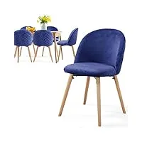 miadomodo® chaise de salle à manger en velours - lot de 2/4/6/8, pieds en bois hêtre, style moderne, couleurs au choix - chaise scandinave pour salon, chambre, cuisine, bureau (bleu, lot de 6)