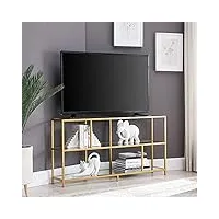 henn&hart meuble tv moderne en métal avec étagères en verre, laiton, pour téléviseurs jusqu'à 55"
