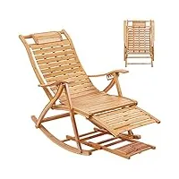 fativo fauteuil à bascule pliant, rocking chair bambou réglable à 5 niveaux, chaise berçante à balcon jardin avec massage repose-pieds, accoudoir et oreiller - charge max de 150kg
