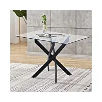 goldfan table de salle à manger classique table de cuisine en verre trempé avec pieds en métal pour la maison et le bureau,110 x 70 x 75cm,noir