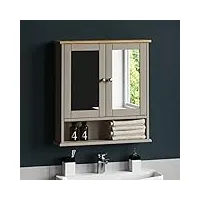 bath vida priano meuble de salle de bain à double porte, bois, gris, meuble de rangement mural avec miroir