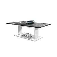 vladon table de salon table basse mono en blanc avec plateau de dessus en marbre graphite