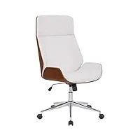 clp fauteuil de bureau varel avec coque en bois et revêtement similicuir i chaise de bureau dossier assise rembourrés i piètement métal, couleur:noyer/blanc
