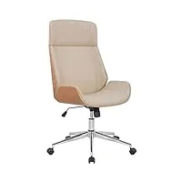 clp fauteuil de bureau varel avec coque en bois et revêtement similicuir i chaise de bureau dossier assise rembourrés i piètement métal, couleur:nature/crème