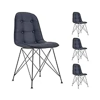 idimex lot de 4 chaises imran pour salle à manger ou cuisine avec 4 pieds en métal noir design contemporain, assise capitonnée avec revêtement synthétique noir