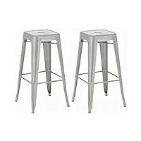 lot de 2 tabourets de bar joshua avec repose-pied i set 2 chaise de bar design industriel hauteur assise 77 cm i couleur :, couleur:argent