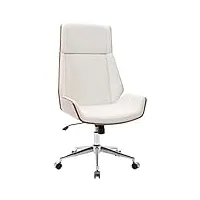 clp fauteuil de bureau breda avec coque en bois et revêtement similicuir i chaise de bureau dossier assise rembourrés i piètement métal, couleur:noyer/blanc