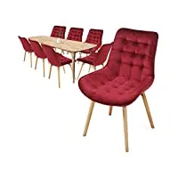 miadomodo® chaise de salle à manger en velours - lot de 2, 4, 6, 8, pieds en bois hêtre, style rétro, couleurs au choix - chaise scandinave pour salon, chambre, cuisine, bureau (rouge foncé, 8 pièces)