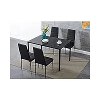 panana table de salle à manger moderne en verre avec 4 chaises en simili cuir (table noire + 4 chaises) 105 cm