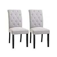 homcom lot de 2 chaises de salle à manger chaise de cuicine grand confort pieds en bois lin 47 x 61 x 101 cm