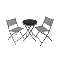tectake® ensemble table ronde et chaises pliantes table de bistrot bar salon de jardin exterieur 2 personnes, structure en acier lâqué époxy, mobilier de jardin amenagement balcon terrasse