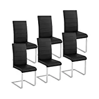 tectake 800810 lot de 6 chaises de salle à manger dossier ergonomique assise et dossier rembourrés piètement en acier – diverses couleurs (noir)