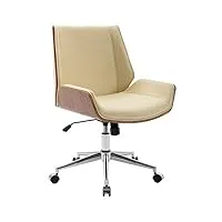 clp fauteuil de bureau zwolle avec coque en bois et revêtement similicuir i chaise de bureau dossier assise rembourrés i piètement métal, couleur:noyer/crème