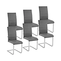 tectake 800810 lot de 6 chaises de salle à manger dossier ergonomique assise et dossier rembourrés piètement en acier – diverses couleurs (gris)